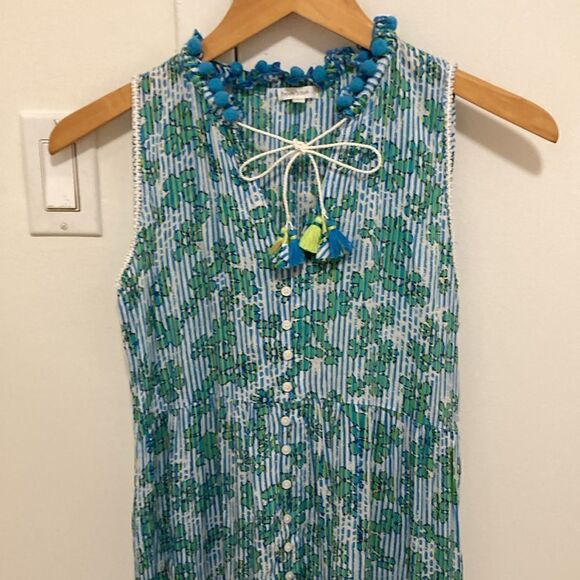 Poupette St. Barth Girls Clara Sleeveless Maxi Dress in Blue/Green Print. - Picture 1 of 9
